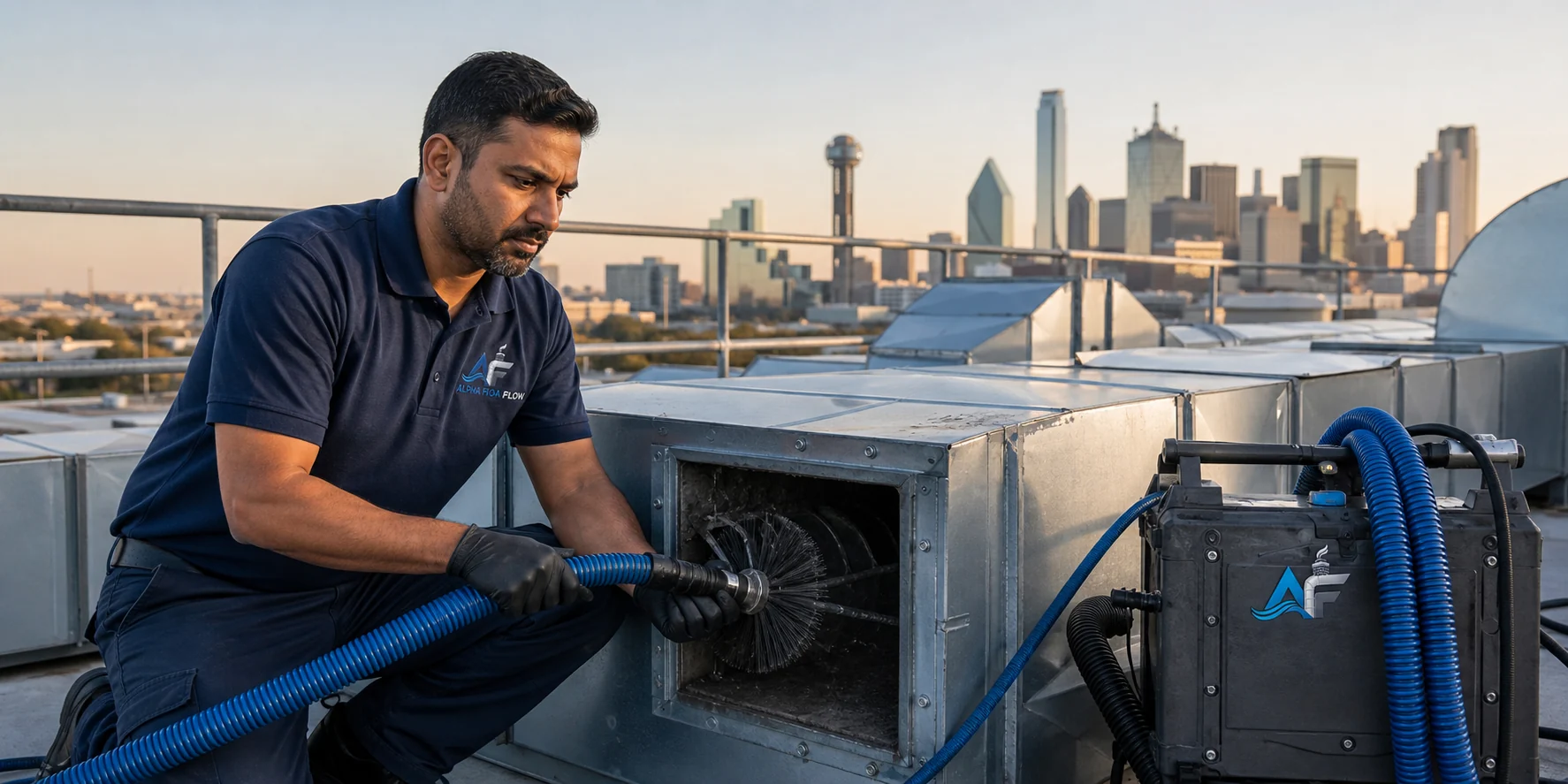 Alpha Flow commercial air duct cleaning technician