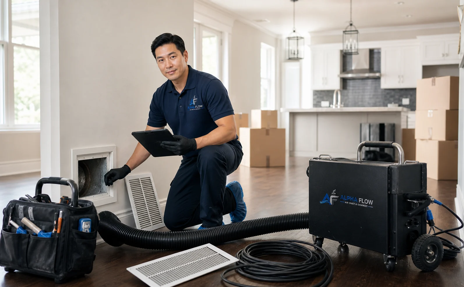 Alpha Flow move-in / move-out air duct cleaning technician serving Anna, Texas